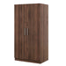 Brown Giga wooden wardrobe armoire with two doors and three storage shelves, showcasing a sturdy, stylish bedroom storage solution.