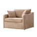 Giga farmhouse accent arm chair with two bolster pillows, featuring rustic wooden legs and cozy fabric upholstery.