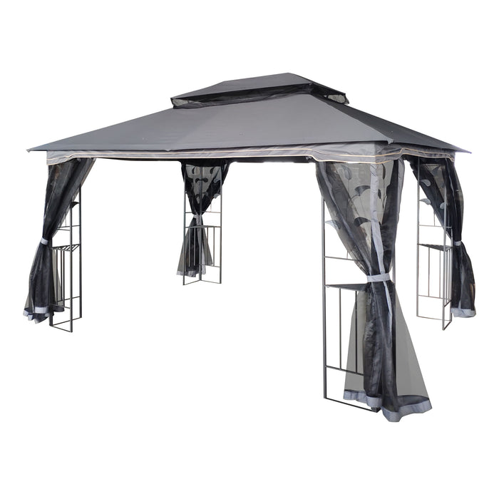 Giga patio gazebo tent with ventilated double roof and mosquito net, ideal for backyard or garden outdoor shade.