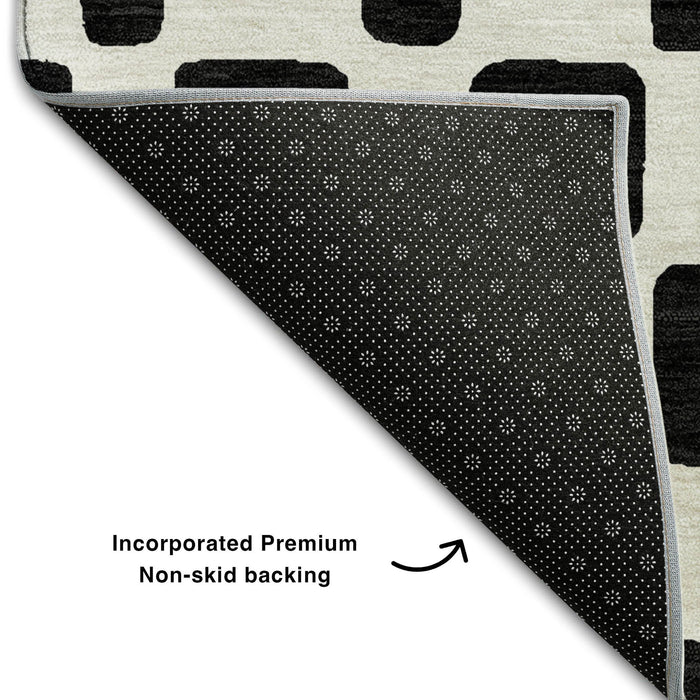 10' X 14' Geometric Washable Area Rug With UV Protection (669258) - Black / Ivory