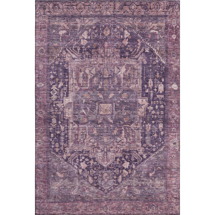 10' X 14' Oriental Washable Area Rug With UV Protection (692406) - Eggplant / Gold / Gray