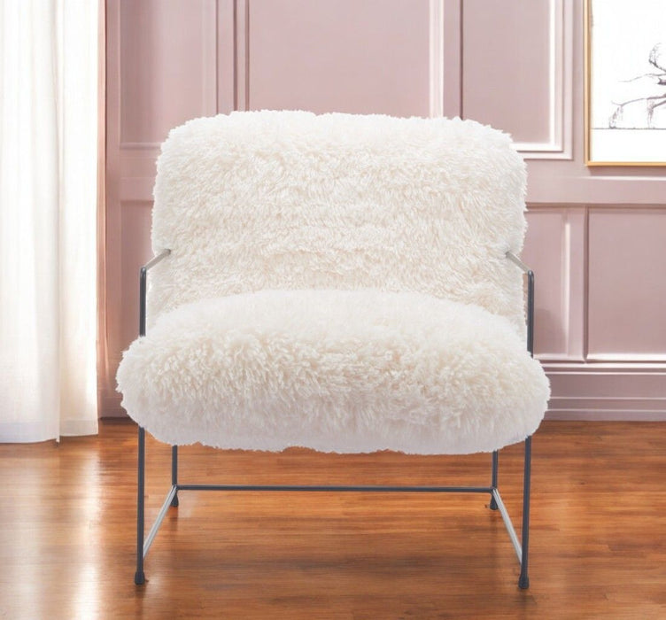 30" Sherpa And Upholstered Arm Chair - White / Black