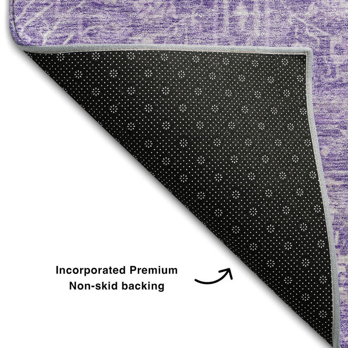 10' X 14' Floral Washable Area Rug With UV Protection (686030) - Plum / Beige