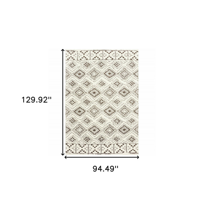 8' x 11' Geometric Shag Power Loom Stain Resistant Area Rug - Ivory And Brown