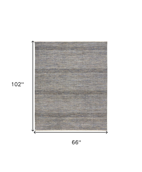 5.5' x 8.5' Wool Striped Hand Knotted Area Rug - Silver