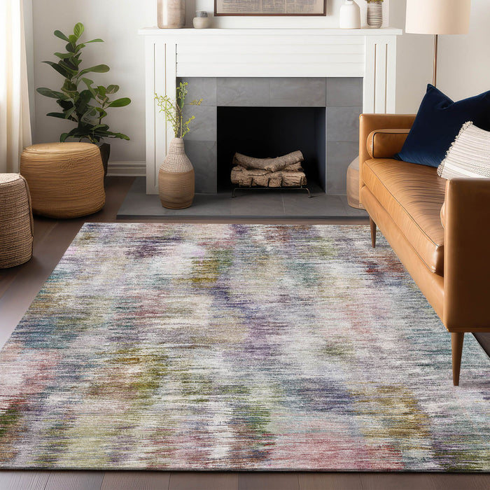10' X 14' Abstract Washable Area Rug With UV Protection - Plum