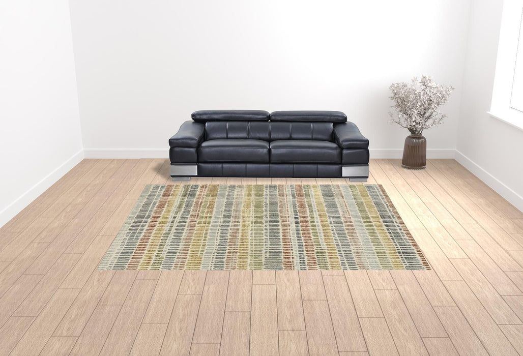 10' x 13' Geometric Power Loom Stain Resistant Area Rug - Ivory Blue Green Red And Gold