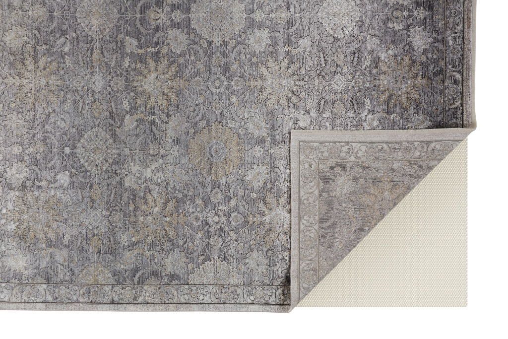 9' x 13' Damask Power Loom Worn Faded Area Rug - Gray And Silver