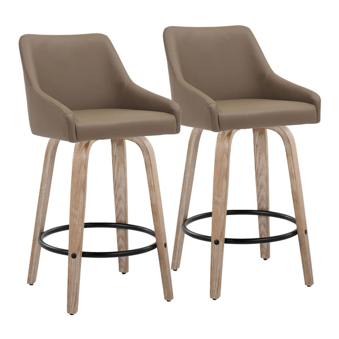 Hannah - Fixed-Height Counter Stool With Swivel And Round Black Metal Footrest (Set of 2) - Whitewashed Wood