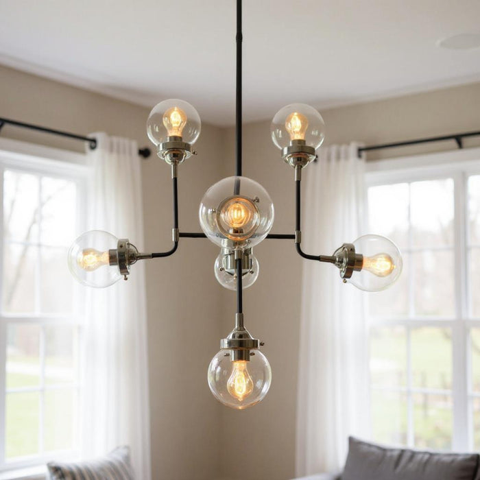 Sputnik Eight Light Metal Chandelier With Shades - Silver