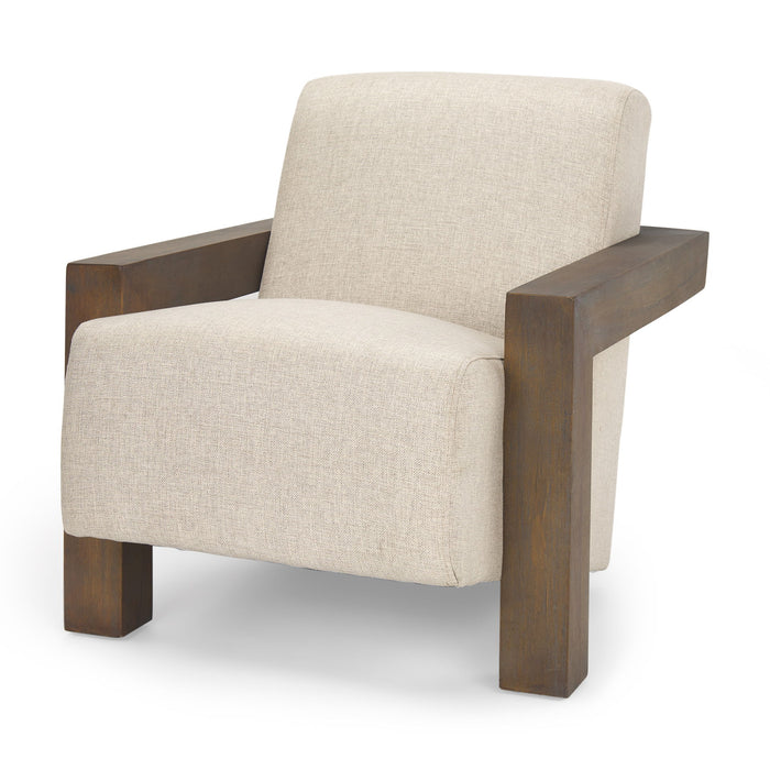 Fabric And Solid Wood Arm Chair - Cream / Brown