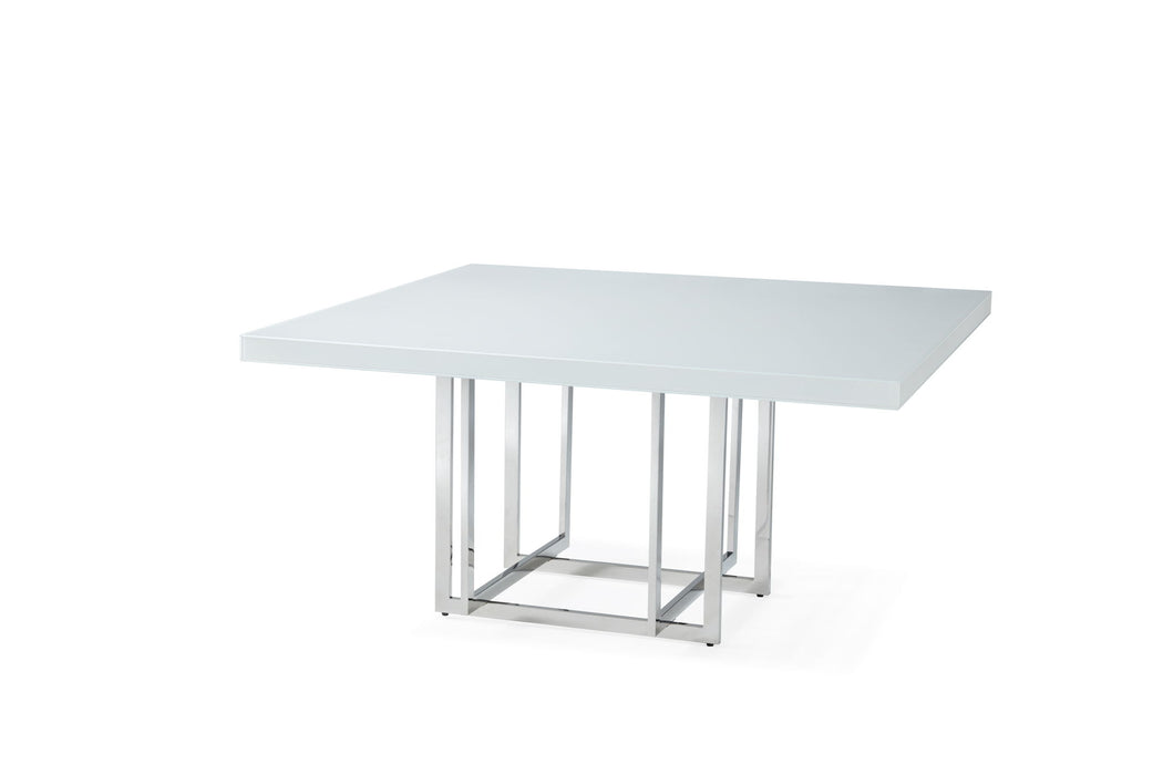 59" Wood And Metal Pedestal Base Square Dining Table - White