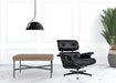 Black tufted genuine leather swivel lounge chair with matching ottoman by HomeRoots, featuring a stylish stationary design.