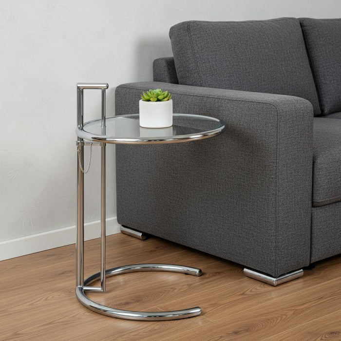 Glass And Metal Height Adjustable Round End Table - Clear / Silver
