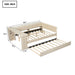 Giga upholstered platform trundle bed with built-in storage shelves, desk, charging station, and pull-out trundle for versatile sleeping space