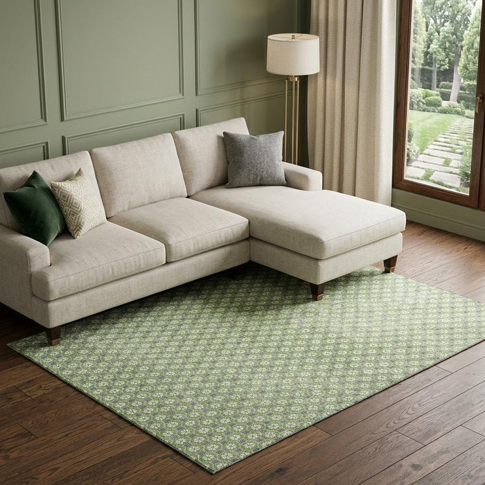 10' X 14' Geometric Washable Area Rug With UV Protection (693648) - Green / Gray / Ivory
