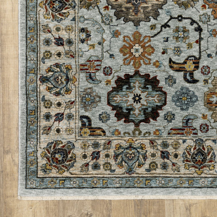 10' x 13' Oriental Power Loom Stain Resistant Area Rug With Fringe - Blue Beige Gray Green Yellow And Rust
