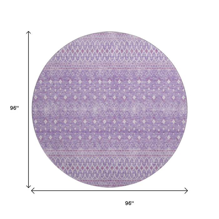 8' Tribal Washable Round Rug With UV Protection (657176) - Lavender / Ivory