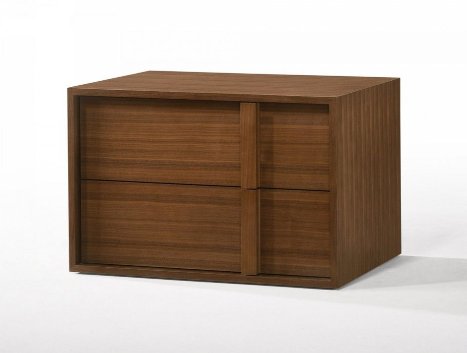 Modern Nightstand With Two Integrated Drawers - Walnut