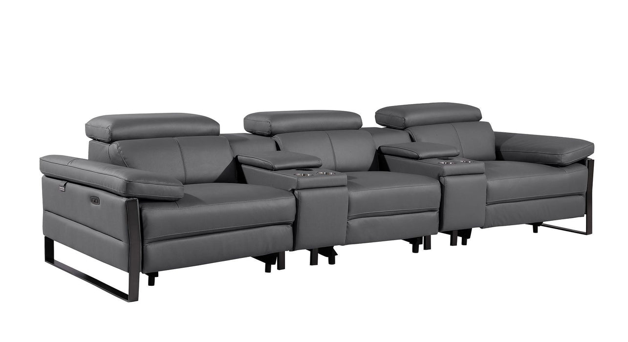 Top Grain Leather Reclining Metal USB Sofa (720340) - Dark Gray