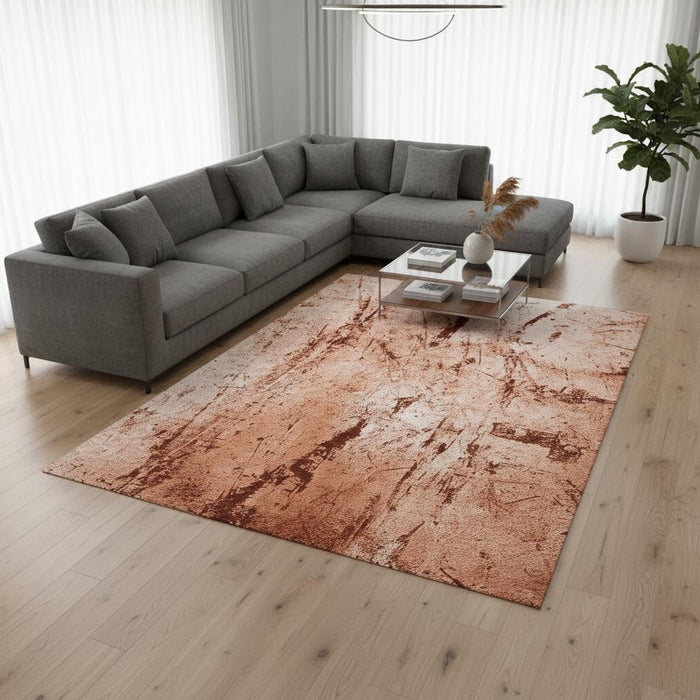 9' X 13' Abstract Washable Area Rug With UV Protection (609958) - Orange / Brown / White