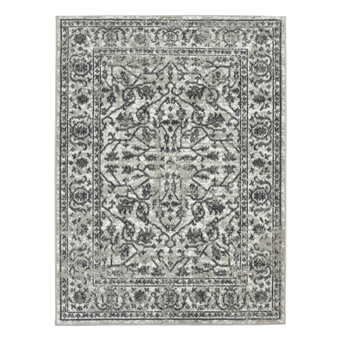 10' x 14' Gray Floral Power Loom Area Rug - Gray And Dark