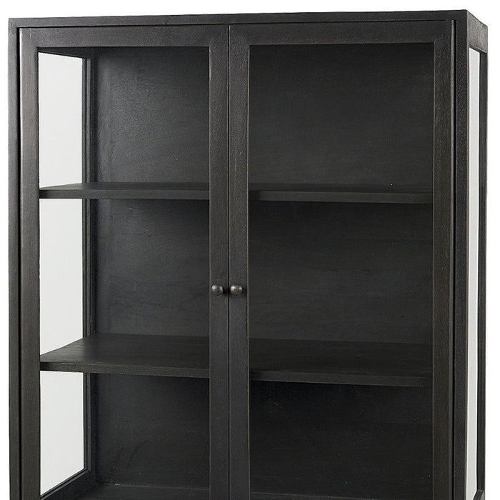 36" Solid Wood And Metal Display Cabinet With Two Doors - Black
