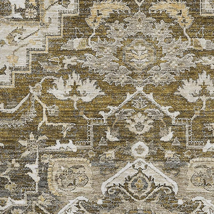 10' X 14' Floral Medallion Washable Area Rug With UV Protection - Brown