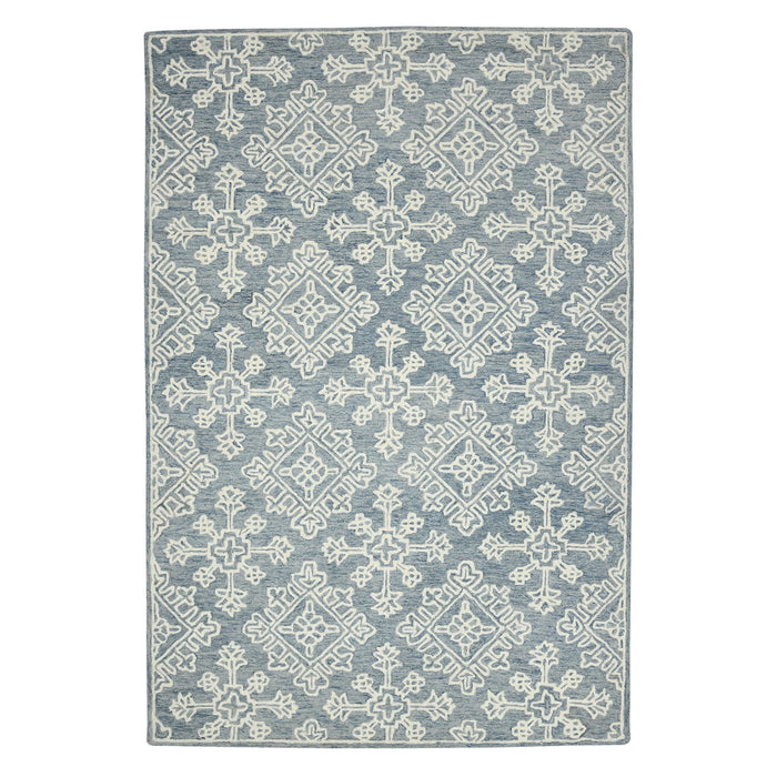 8' X 10' Wool Oriental Hand Hooked Area Rug - Sky Blue And Ivory