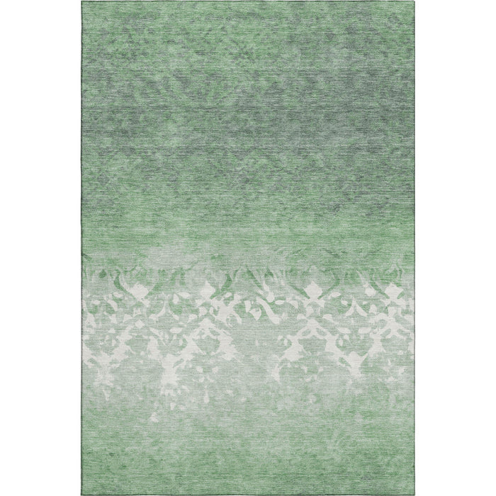 10' X 14' Damask Washable Area Rug With UV Protection (709438) - Green / Ivory