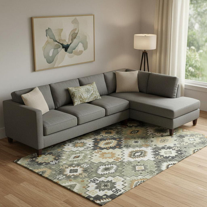10' X 14' Geometric Washable Area Rug With UV Protection (718653) - Fern Green / Gold