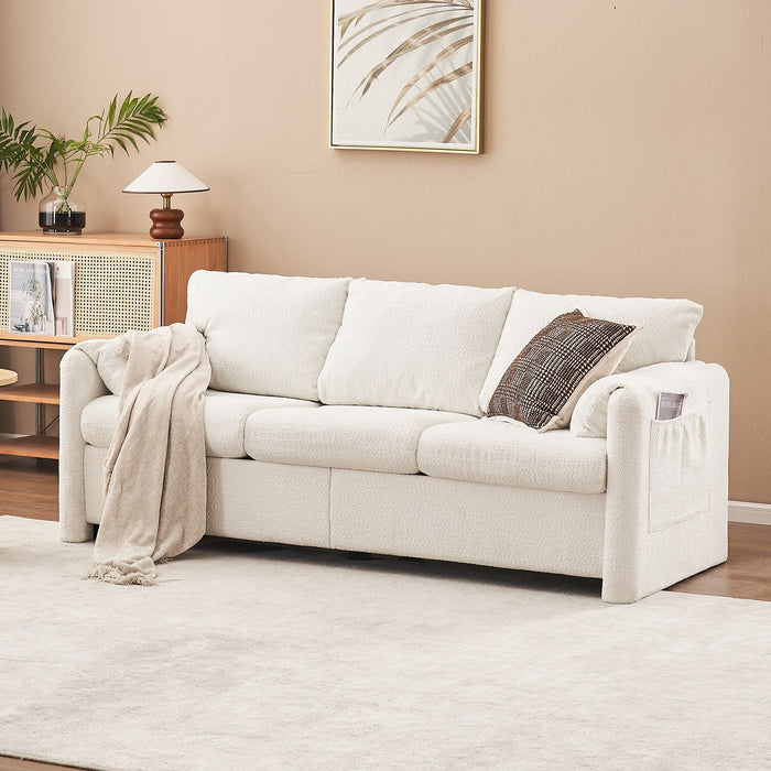 Giga modern ivory white 3-seater chenille sofa with plush cushions and deep seat, ideal for living room, family room, or home theater.