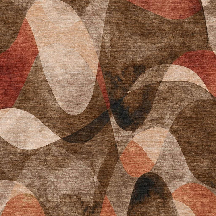 5' X 8' Abstract Washable Area Rug With UV Protection (648066) - Chocolate / Beige / Copper