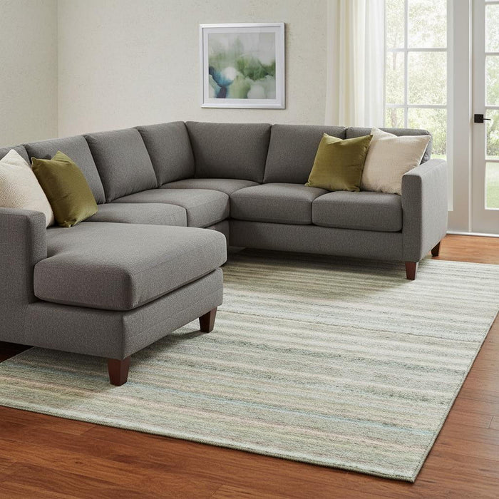 10' X 14' Striped Washable Area Rug With UV Protection (650818) - Sage / Ivory
