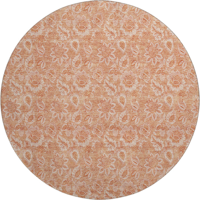 8' Floral Washable Round Rug With UV Protection (655147) - Salmon / Ivory