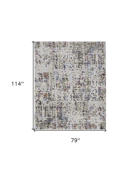 7' x 10' Abstract Power Loom Area Rug - Ivory Green And Blue