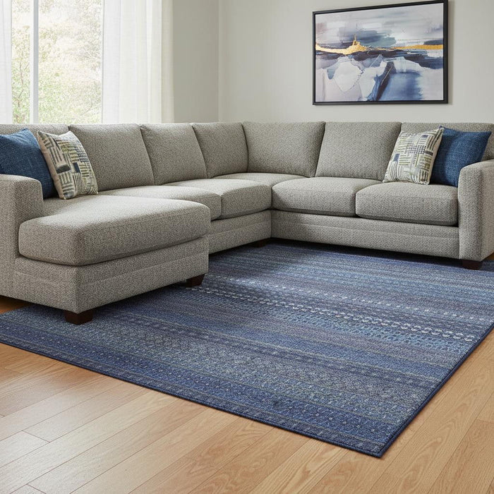10' X 14' Striped Washable Area Rug With UV Protection (647530) - Navy Blue / Ivory