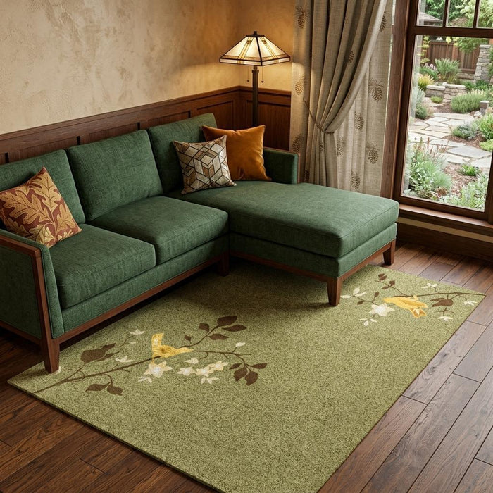 9' X 12' Wool Floral Hand Knotted Area Rug (744354) - Green / Brown / Yellow