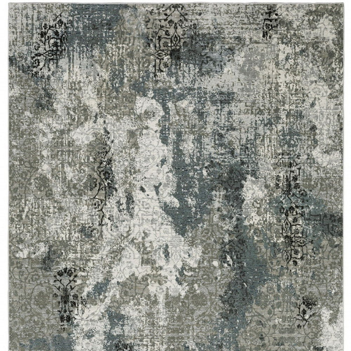 10' x 13' Abstract Power Loom Stain Resistant Area Rug - Ivory Gray Charcoal Blue And Navy