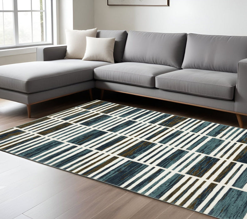 7' X 10' Geometric Area Rug - Ivory And Blue