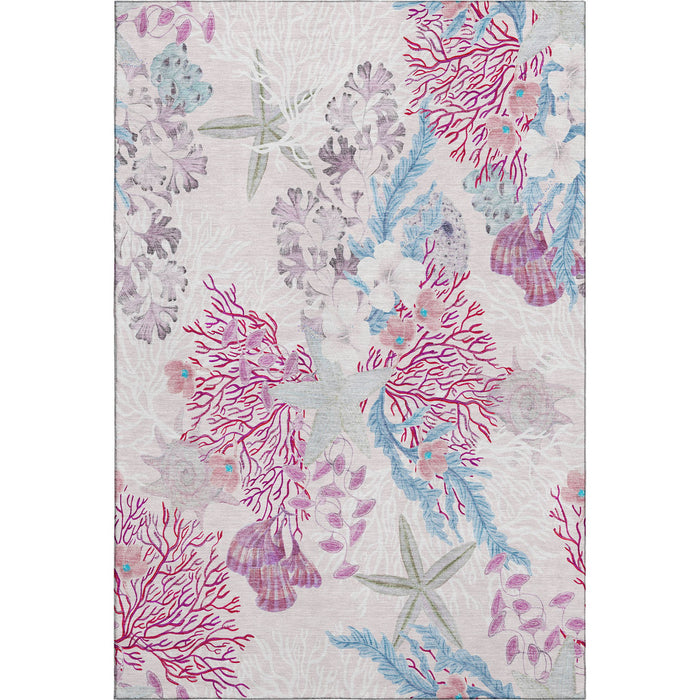 10' X 14' Geometric Washable Area Rug With UV Protection (645702) - Raspberry / Ivory / Blue