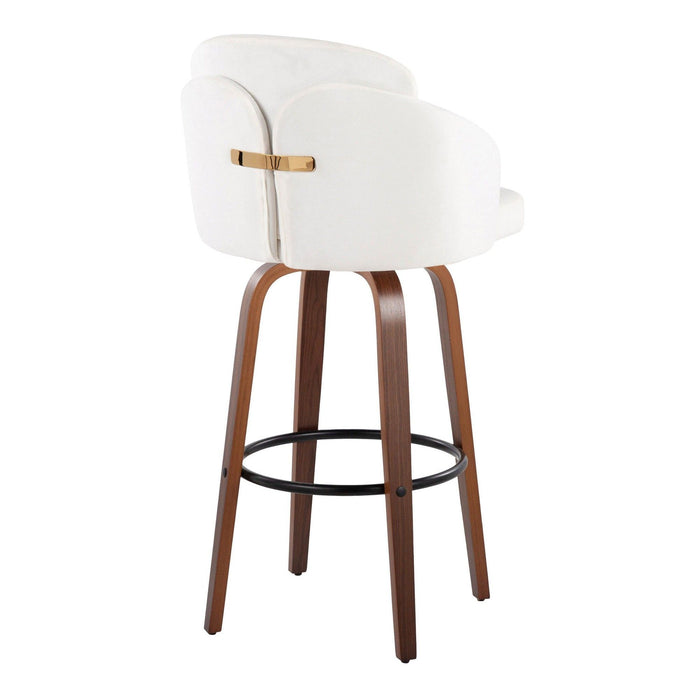 Dahlia - Fixed-Height Barstool (Set of 2) - Walnut Wood, Black Metal Footrest