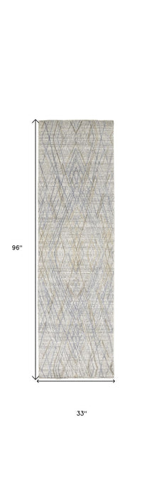 8' Abstract Hand Woven Runner Rug - Gray And Blue