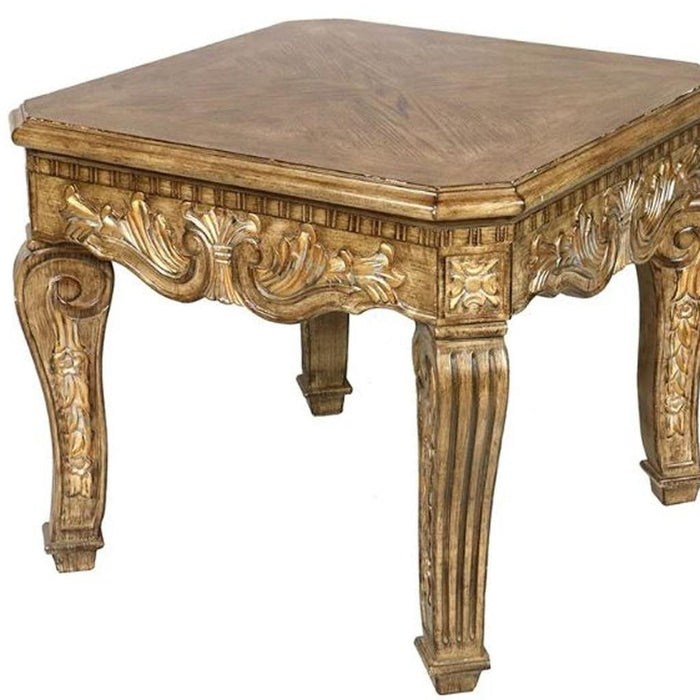 Golden Wood Square End Table - Gold / Brown