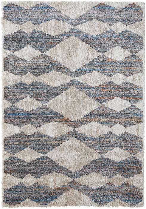 10' x 14' Chevron Power Loom Stain Resistant Area Rug - Tan Ivory And Blue