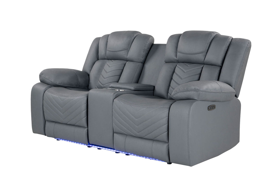 U7069 - Power Reclining Sofa/Power Console Reclining Loveseat With LED +Immersive Sound/Power Recliner - Gray
