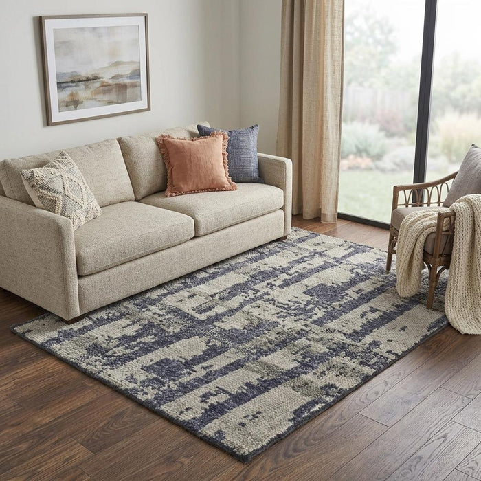 5' X 8' Wool Abstract Hand Knotted Area Rug (744196) - Blue / Gray / Taupe