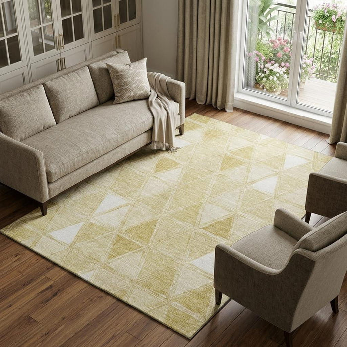 10' X 14' Geometric Washable Area Rug With UV Protection (657629) - Gold / Ivory
