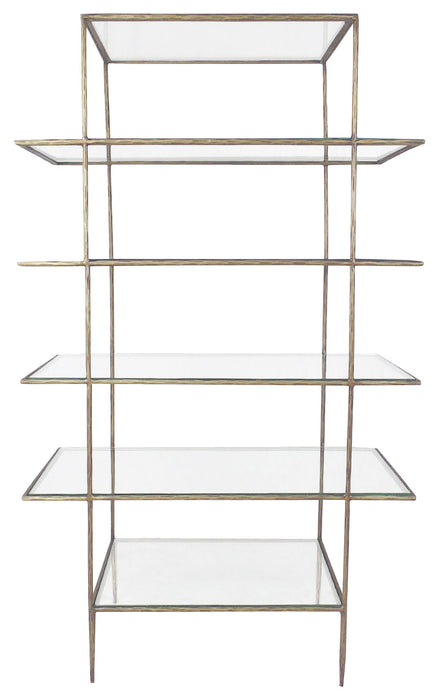 Five Tier Etagere Bookcase - Antiqued Gold / Clear