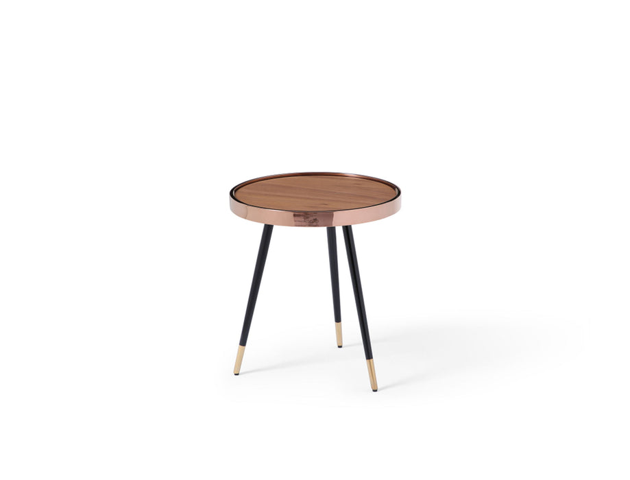 Wood Stainless Steel Round End Table (719956) - Walnut / Black / Rose